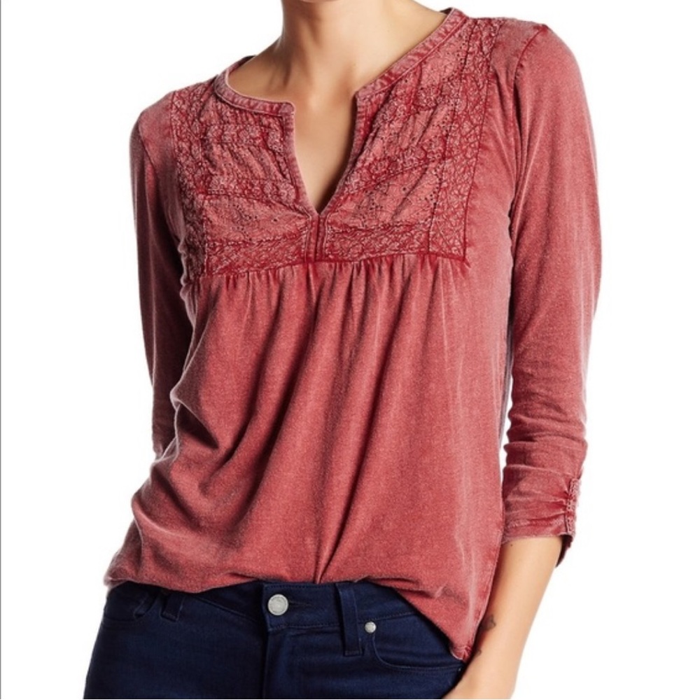 Lucky Brand Purple Embroidered Bib Tee